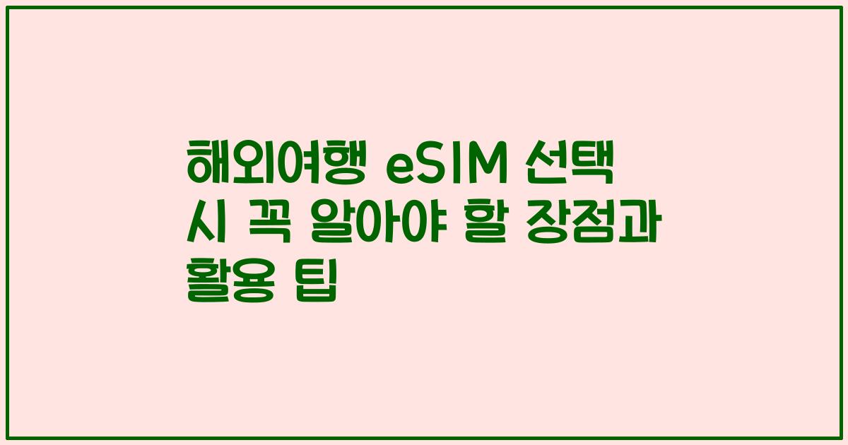 해외여행 eSIM 선택 시 꼭 알아야 할 장점과 활용 팁